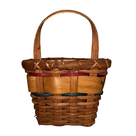 Vintage Country Heart Button Basket Duo – Rustic Wood Handle Wall & Table Set - Picture 10 of 11